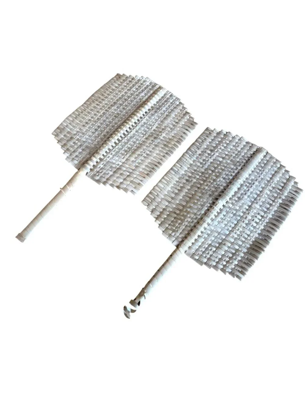 Woven Hand Fan Set Traditional Palm Leaf Decorative Handle Beige Lightweight